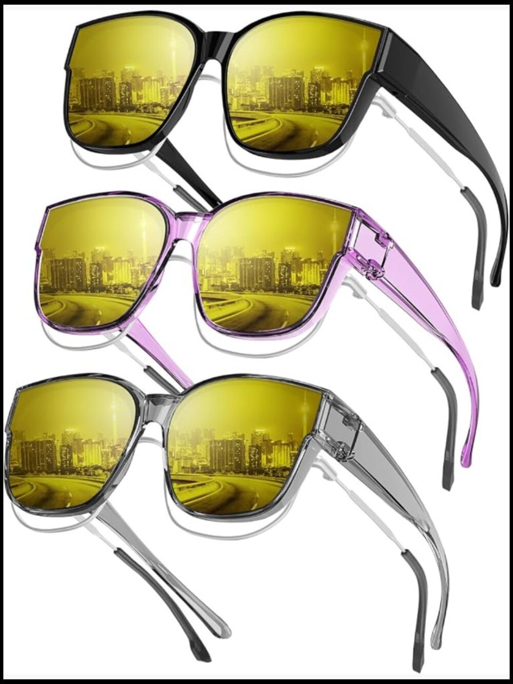 Night Vision Driving Glasses Fit Over Eyeglasses Anti Glare Oversized Xxl